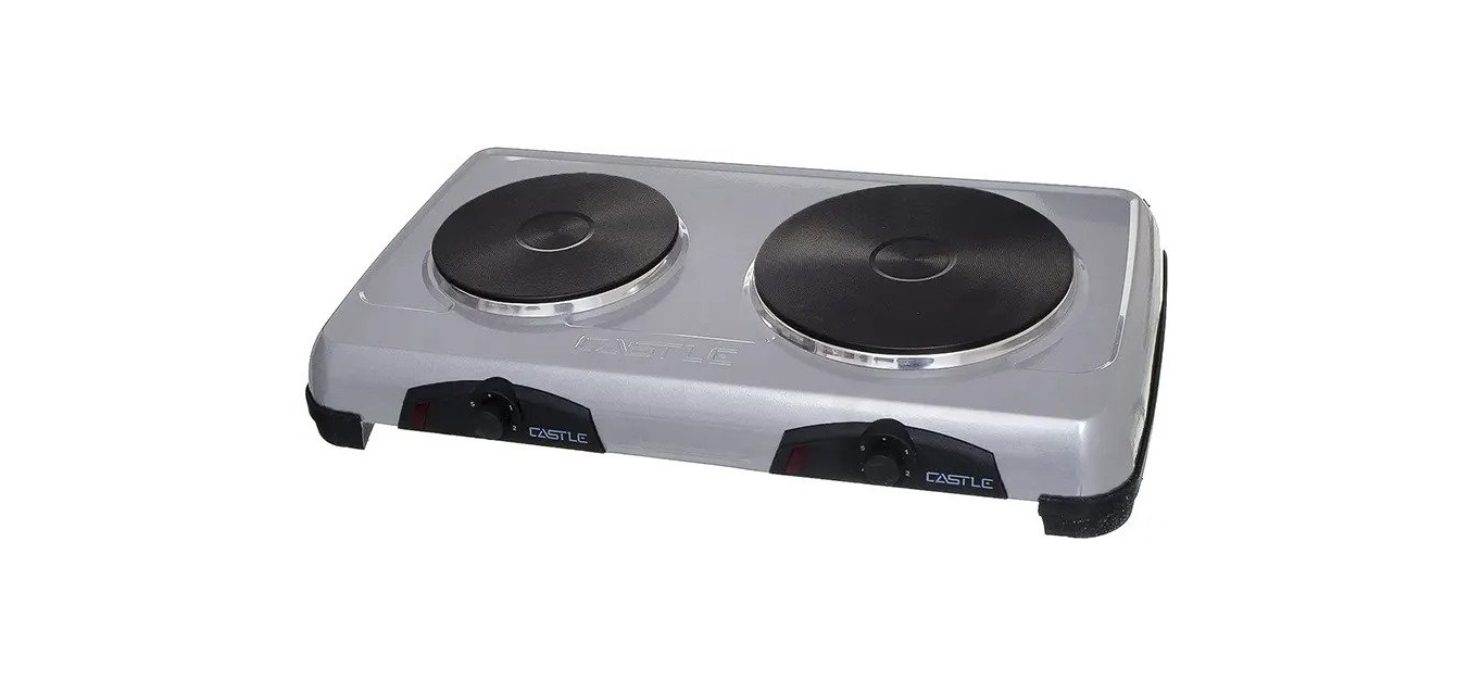 Castle Slab Electric Hob, 2 Burners, 2500 Watt, Silver HT1020D